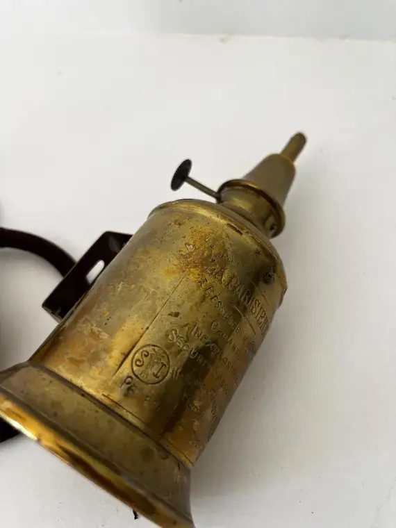 Antique French Brass Oil Lamp La Parisienne Essence Minérale Engraved 1880s Collectible Wick Burner Decorator Object Belle Epoque