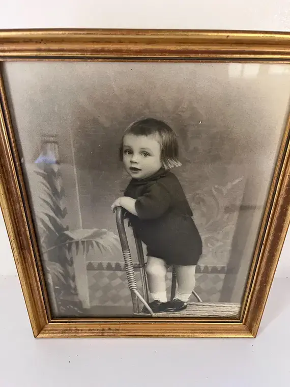 Antique Child Portrait - Gold Wood Frame, French Photo (28x34 cm)